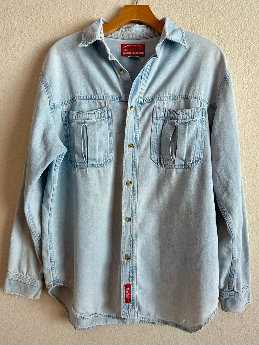 Vtg 90’s Marlboro Country Store Shirt Men's Unisex Size S Lt Denim Ls Button-Up